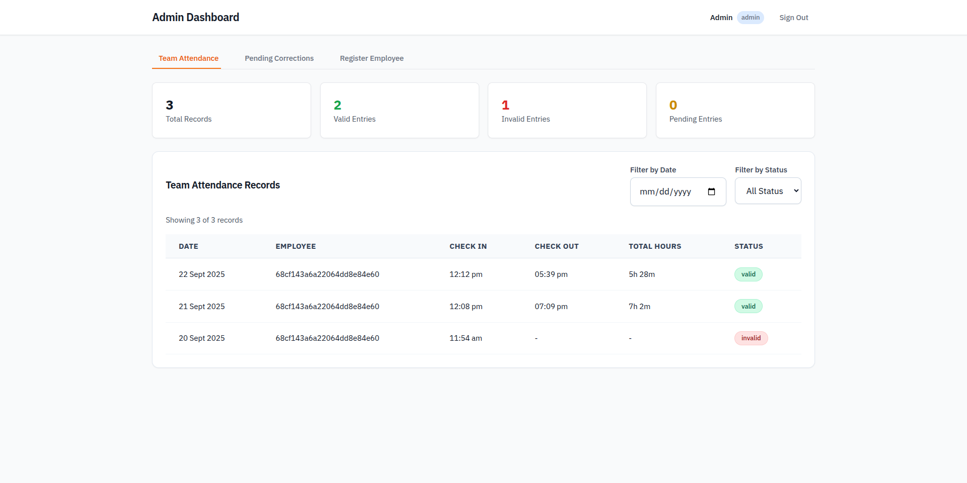 Attendance Manager - alternate view